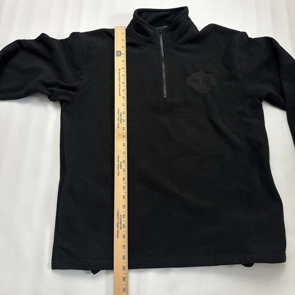 Harley Davidson Mens Long Sleeve Fleece Pullover Black Size Lg Quarter Zip Y2K